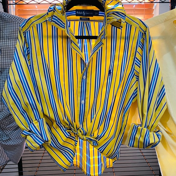 Ralph Lauren Tops - Ralph Lauren Yellow and Blue Striped Button-Up Blouse